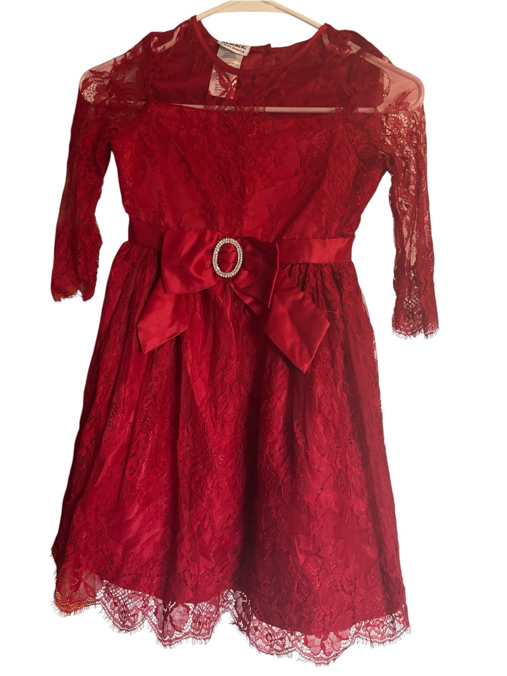 Blueberi Boulevard Burgundy Lace Bow Dress for Girls size 8 L418